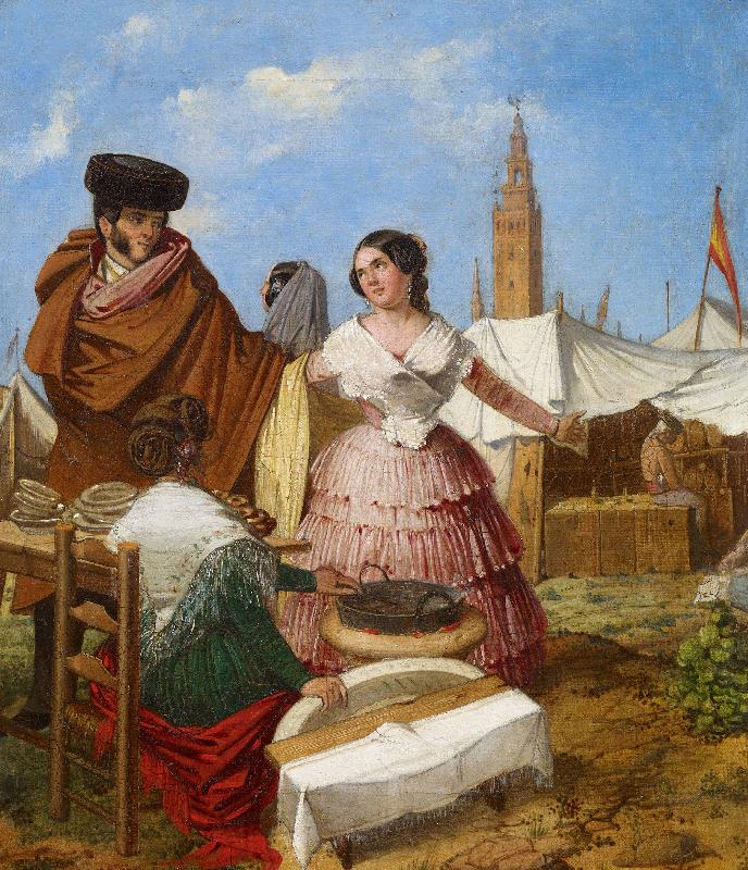 Aragon jose Rafael Courting at a Ring Shaped Pastry Stall at the Seville Fair Spain oil painting art